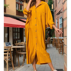 Pasaklı Giyim Kadın Oversize Yarasa Kol Tesettüre Uygun Gömlek Elbise-Tesettür Tunik 3282528 Hardal