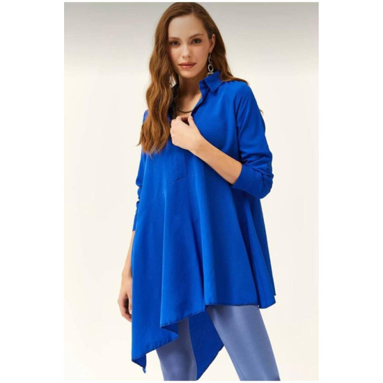 Pasaklı Giyim Kadın Asimetrik Tunik Gömlek-Tesettüre Uygun Saks