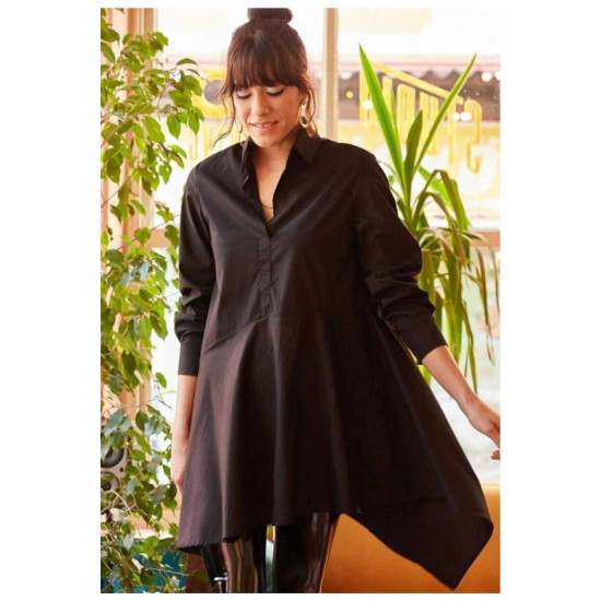 Pasaklı Giyim Kadın Asimetrik Tunik Gömlek-Tesettüre Uygun Siyah