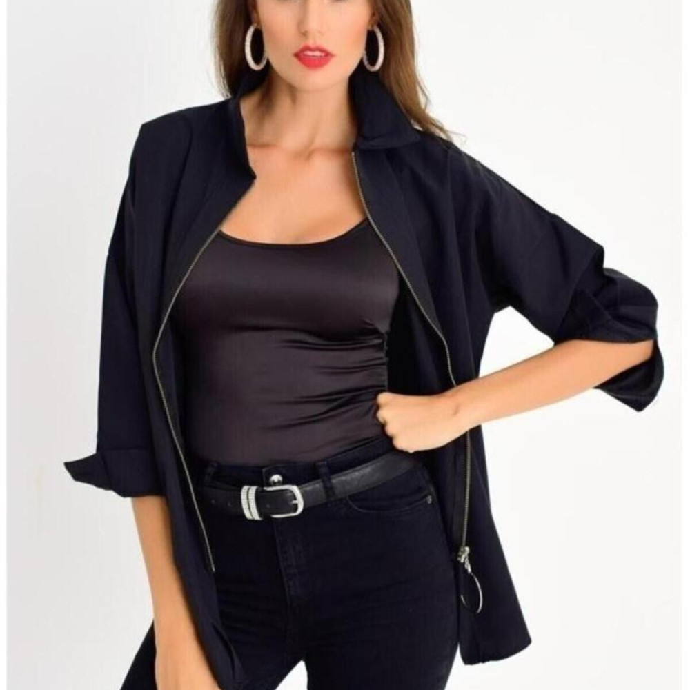 Pasaklı Giyim Kadın Fermuar Detaylı Uzun Kollu Gömlek Siyah 6108280