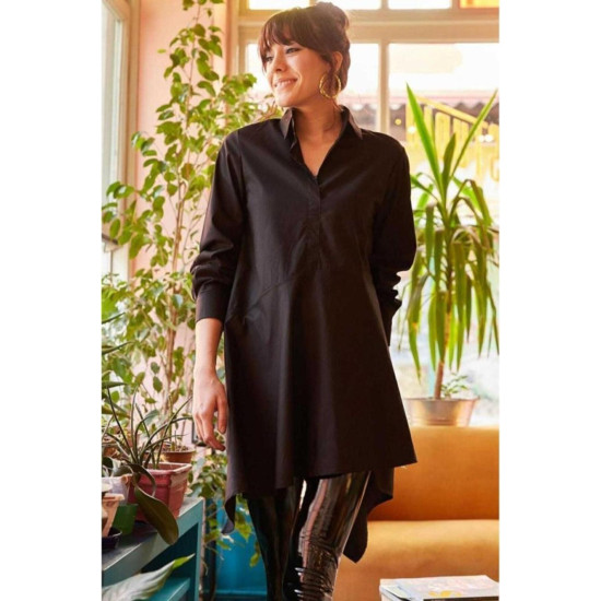 Pasaklı Giyim Kadın Asimetrik Tunik Gömlek-Tesettüre Uygun Siyah