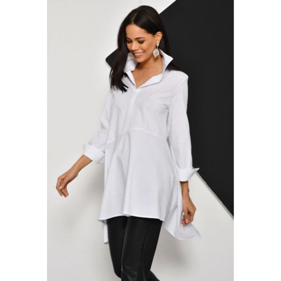Pasaklı Giyim Kadın Asimetrik Tunik Gömlek-Tesettüre Uygun Beyaz