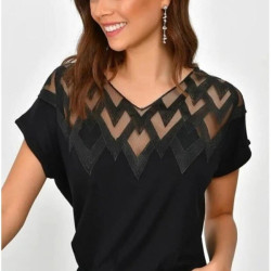 Pasaklı Giyim Kadın Siyah Nakış Dekolteli Kısa Kollu Bluz 496200