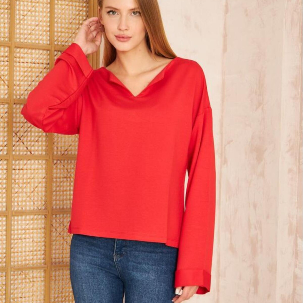 Pasaklı Giyim Kadın Duble Kol / Yakası Yırtmaçlı Salaş Sweatshirt 3470190 Kırmızı