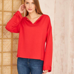 Pasaklı Giyim Kadın Duble Kol / Yakası Yırtmaçlı Salaş Sweatshirt 3470190 Kırmızı
