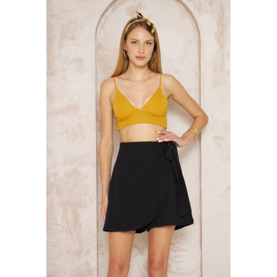 Pasaklı Giyim Kadın Müslin Pamuk Yandan Bağlamalı Şort Etek Siyah