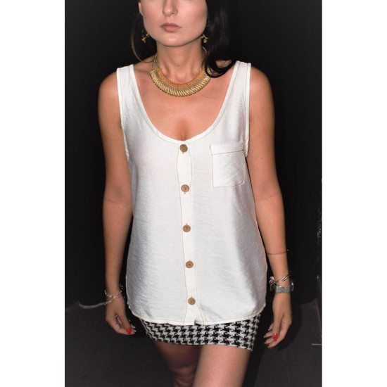 Pasaklı Giyim Kadın Düğmeli Askılı Bluz Ekru