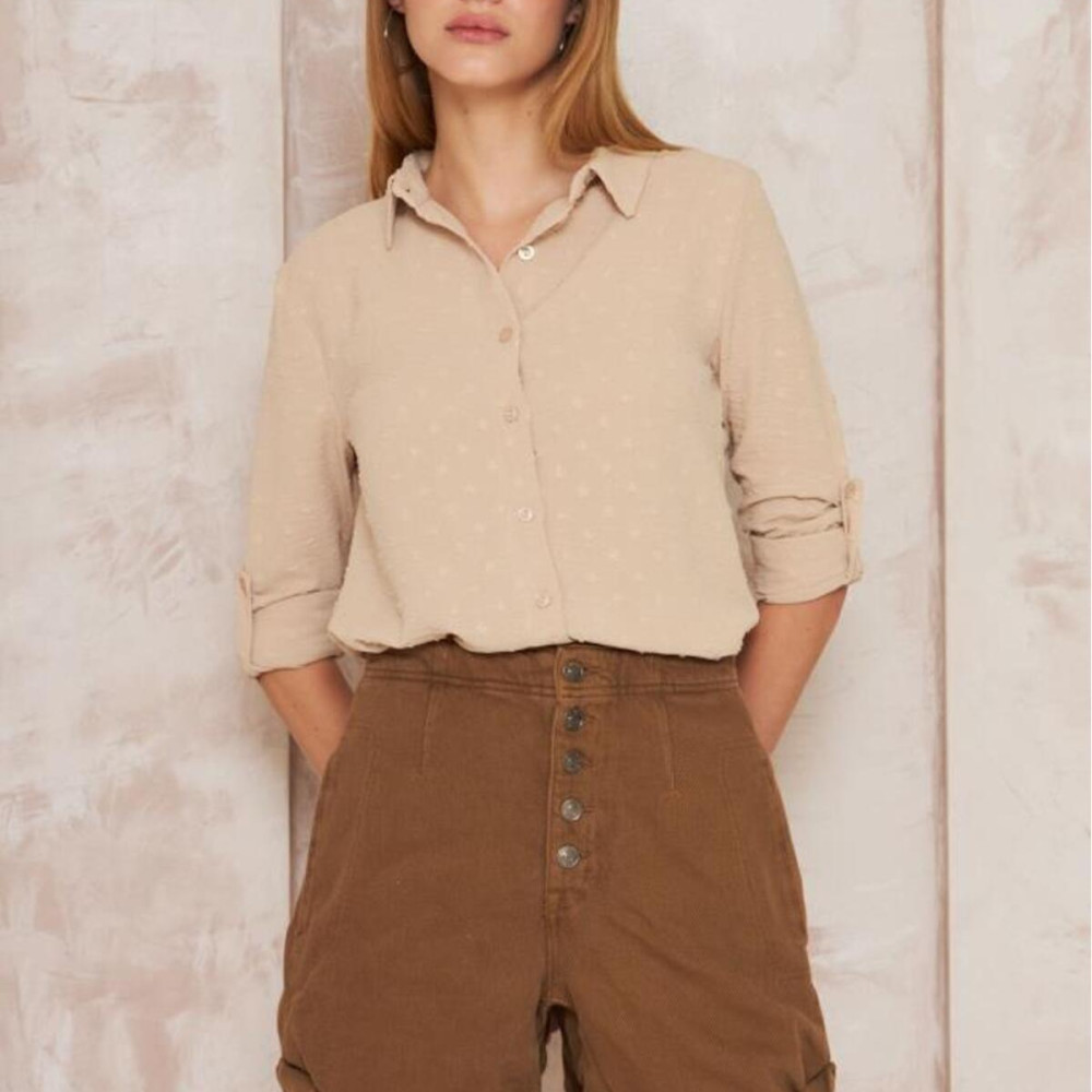 Pasaklı Giyim  Ponponlu Slim Fit Uzun Kollu Gömlek 3621240 Taş