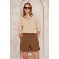 Pasaklı Giyim  Ponponlu Slim Fit Uzun Kollu Gömlek 3621240 Taş