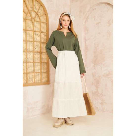 Pasaklı Giyim Kadın Duble Kol / Yakası Yırtmaçlı Salaş Sweatshirt Haki