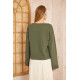 Pasaklı Giyim Kadın Duble Kol / Yakası Yırtmaçlı Salaş Sweatshirt Haki