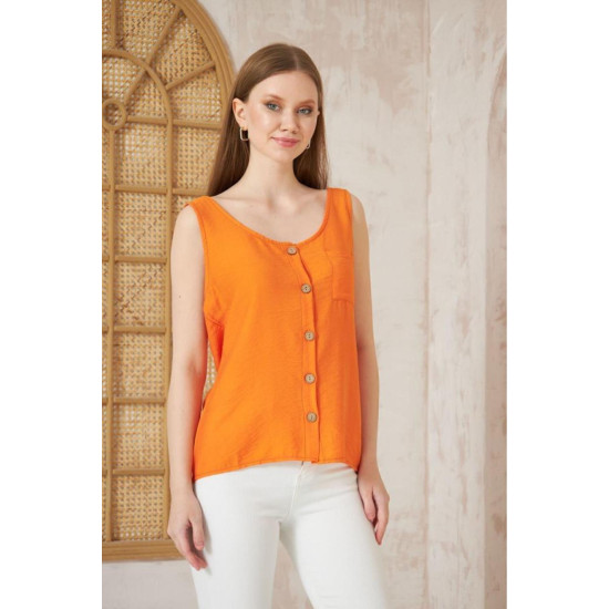 Pasaklı Giyim Kadın Düğmeli Askılı Bluz Turuncu