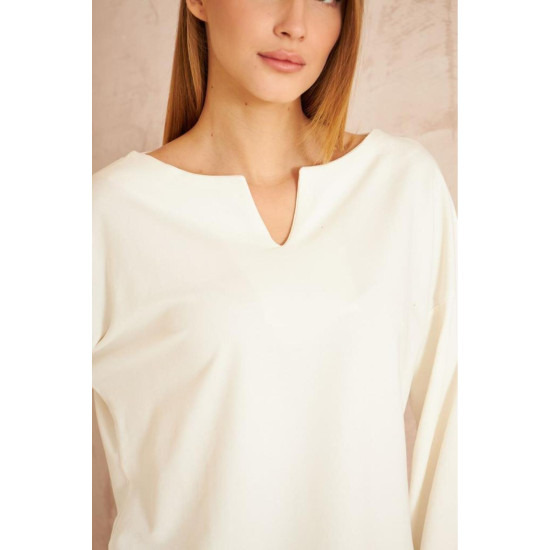 Pasaklı Giyim Kadın Duble Kol / Yakası Yırtmaçlı Salaş Sweatshirt Beyaz