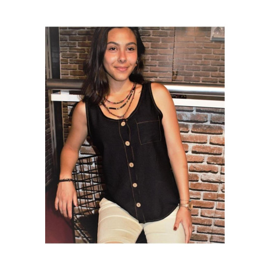 Pasaklı Giyim Kadın Düğmeli Askılı Bluz Siyah