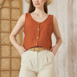 Pasaklı Giyim Kadın Düğmeli Askılı Bluz 2910290 Kiremit