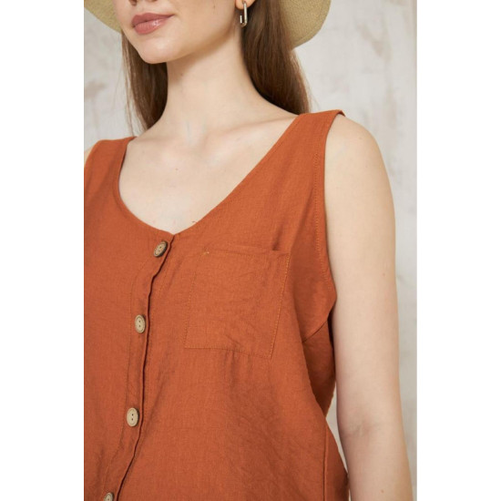 Pasaklı Giyim Kadın Düğmeli Askılı Bluz Kiremit