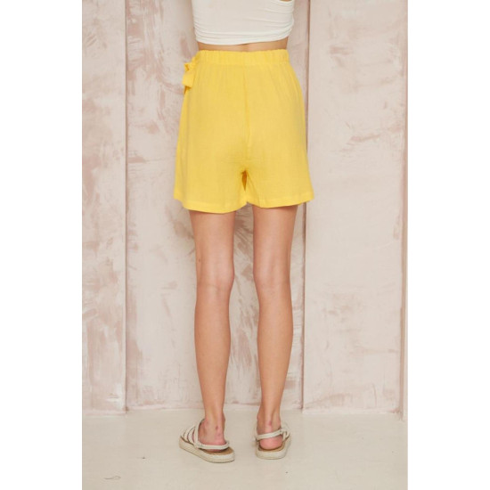 Pasaklı Giyim Kadın Müslin Pamuk Yandan Bağlamalı Şort Etek Sarı