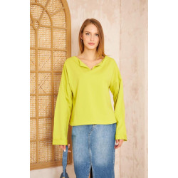 Pasaklı Giyim Kadın Duble Kol / Yakası Yırtmaçlı Salaş Sweatshirt 3470190 Yağ Yeşili