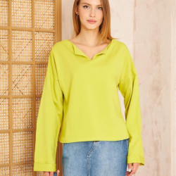 Pasaklı Giyim Kadın Duble Kol / Yakası Yırtmaçlı Salaş Sweatshirt 3470190 Yağ Yeşili