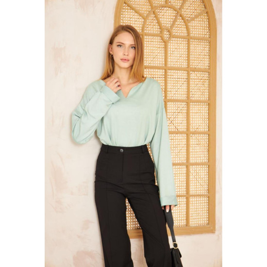 Pasaklı Giyim Kadın Duble Kol / Yakası Yırtmaçlı Salaş Sweatshirt Mint