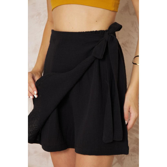 Pasaklı Giyim Kadın Müslin Pamuk Yandan Bağlamalı Şort Etek Siyah