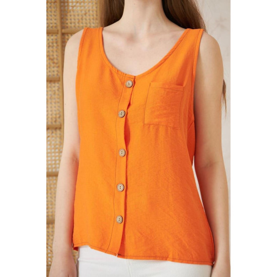 Pasaklı Giyim Kadın Düğmeli Askılı Bluz Turuncu