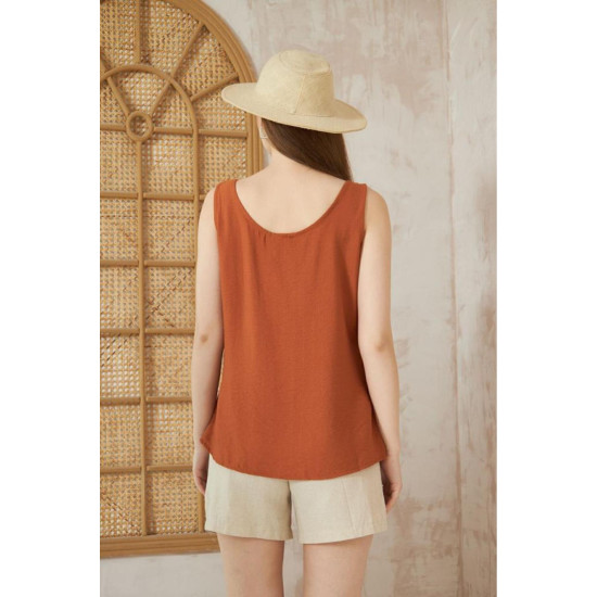 Pasaklı Giyim Kadın Düğmeli Askılı Bluz Kiremit