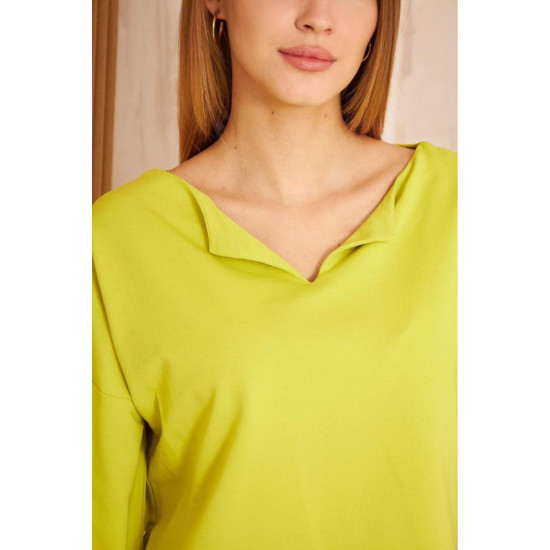 Pasaklı Giyim Kadın Duble Kol / Yakası Yırtmaçlı Salaş Sweatshirt Yağ Yeşili