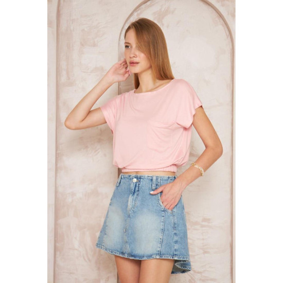 Pasaklı Giyim Kadın Eteği Lastikli Crop Pembe