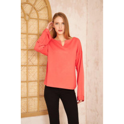 Pasaklı Giyim Kadın Duble Kol / Yakası Yırtmaçlı Salaş Sweatshirt 3470190 Mercan