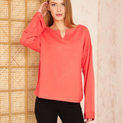 Pasaklı Giyim Kadın Duble Kol / Yakası Yırtmaçlı Salaş Sweatshirt 3470190 Mercan