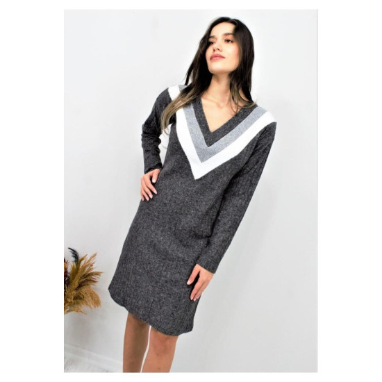 Pasaklı Giyim Kadın Garnili Yumoş Triko Elbise Antrasit