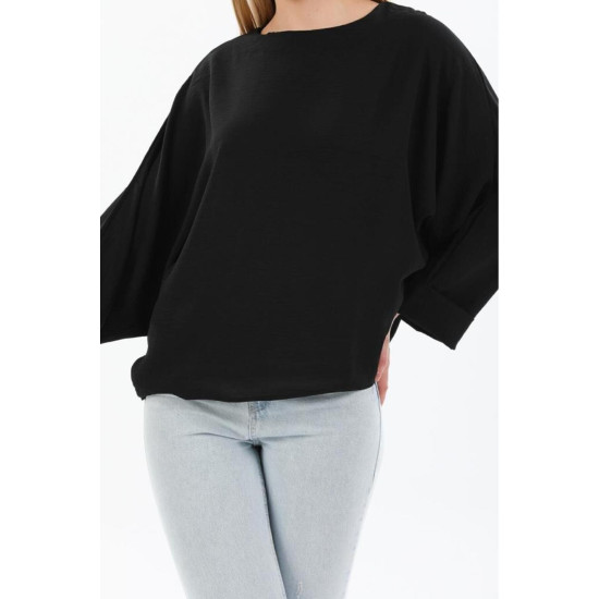 Pasaklı Giyim Kadın Yarasa Duble Kol Ekstra Oversize Bluz Siyah