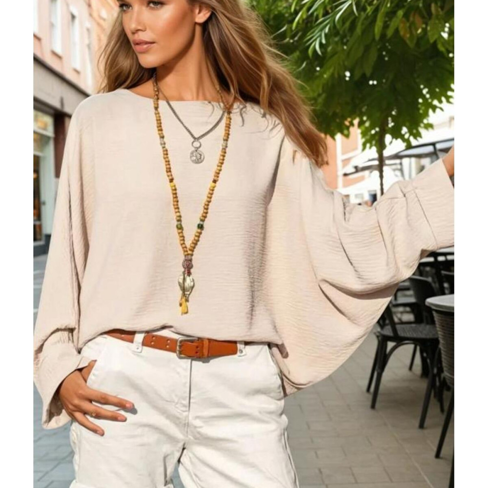 Pasaklı Giyim Kadın Yarasa Duble Kol Ekstra Oversize Bluz 2943308 Bej