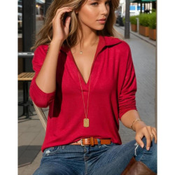 Pasaklı Giyim Kadın Polo Yaka Keten Bluz 2749 Kırmızı