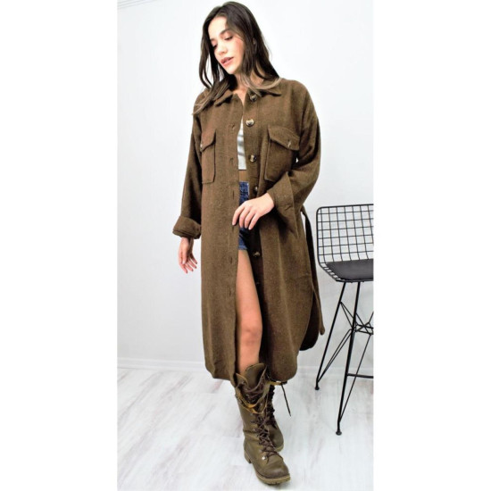 Pasaklı Giyim Kaşe Uzun Oduncu Tunik Elbise Kahverengi