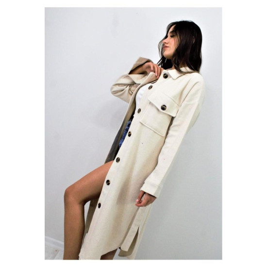 Pasaklı Giyim Kaşe Uzun Oduncu Tunik Elbise Ekru