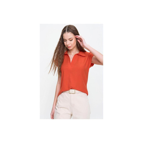 Pasaklı Giyim Kadın Kaşkorse Viskon Polo Yaka T-shirt Kırmızı