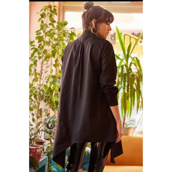 Pasaklı Giyim Kadın Asimetrik Tunik Gömlek-Tesettüre Uygun Siyah