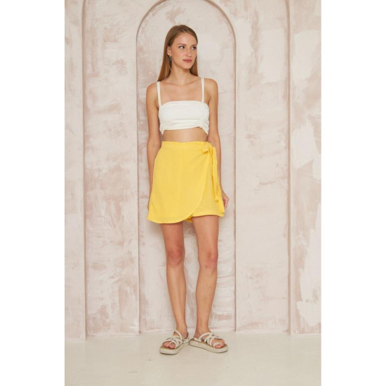 Pasaklı Giyim Kadın Müslin Pamuk Yandan Bağlamalı Şort Etek Sarı