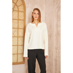 Pasaklı Giyim Kadın Duble Kol / Yakası Yırtmaçlı Salaş Sweatshirt 3470190 Beyaz