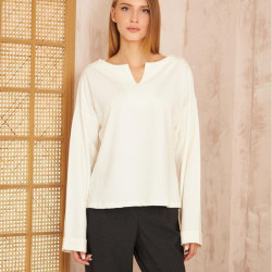 Pasaklı Giyim Kadın Duble Kol / Yakası Yırtmaçlı Salaş Sweatshirt 3470190 Beyaz