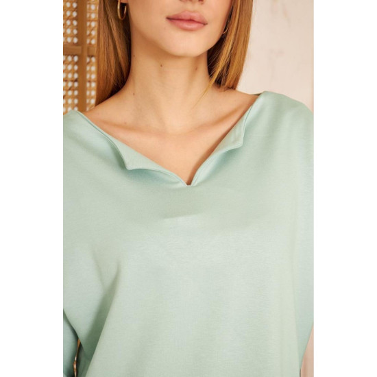 Pasaklı Giyim Kadın Duble Kol / Yakası Yırtmaçlı Salaş Sweatshirt Mint