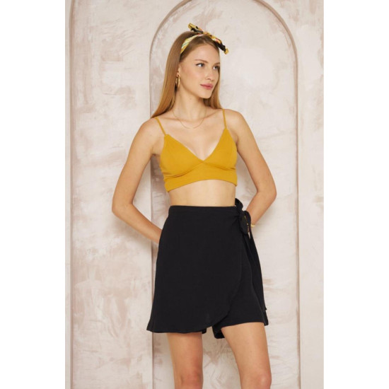 Pasaklı Giyim Kadın Müslin Pamuk Yandan Bağlamalı Şort Etek Siyah