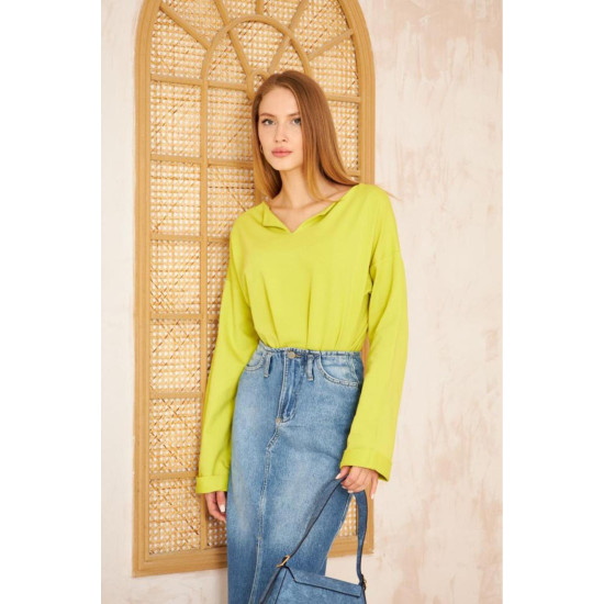 Pasaklı Giyim Kadın Duble Kol / Yakası Yırtmaçlı Salaş Sweatshirt Yağ Yeşili