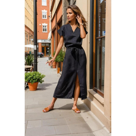 Pasaklı Giyim Kadın Yırtmaçlı Elbise Siyah