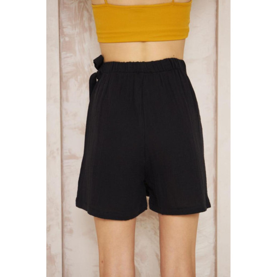 Pasaklı Giyim Kadın Müslin Pamuk Yandan Bağlamalı Şort Etek Siyah