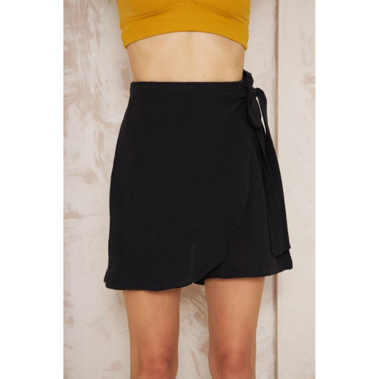 Pasaklı Giyim Kadın Müslin Pamuk Yandan Bağlamalı Şort Etek Siyah