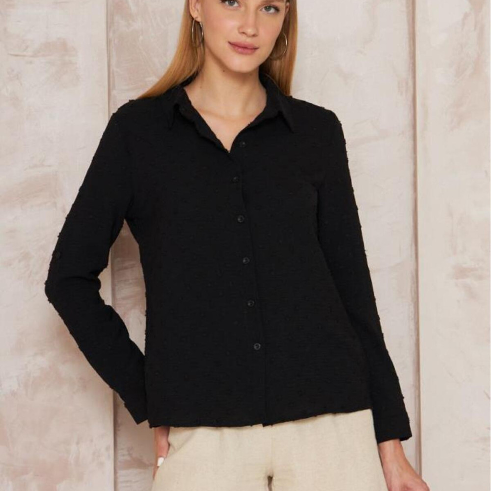 Pasaklı Giyim  Ponponlu Slim Fit Uzun Kollu Gömlek 3621240 Siyah