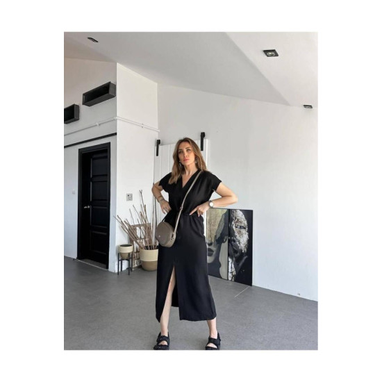 Pasaklı Giyim Kadın Yırtmaçlı Elbise Siyah